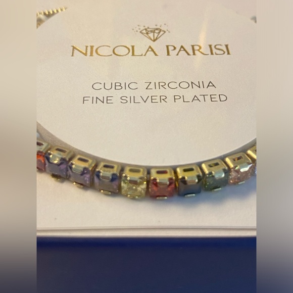 Nicola Parisi Adjustable Rainbow Cubic Zirconium Bracelet - Silver Plated, NIB - Picture 4 of 7